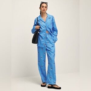 Commense small Ralph Lauren teddy bear Blue Striped matching shirt pant Set